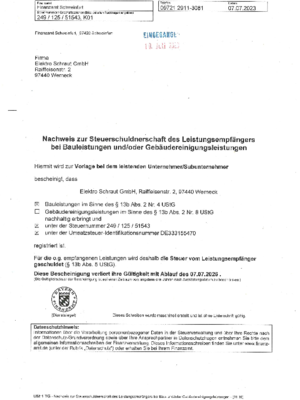 Steuerschuldnerschaft bei Elektro Schraut GmbH in Essleben